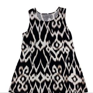 Soma Large Tunic Stretch Loungewear Scoop Neck Black Tan White Abstract Print